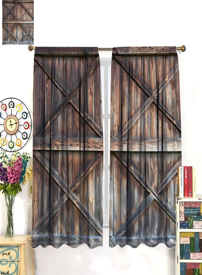 SENRUEGT Rustic Wooden Barn Door Curtains for Bedroom Decor,Old Barn Door Wooden Board Living Room Curtains,Farmhouse Western Retro Drapes 42x63in, Style-1 - Image 4